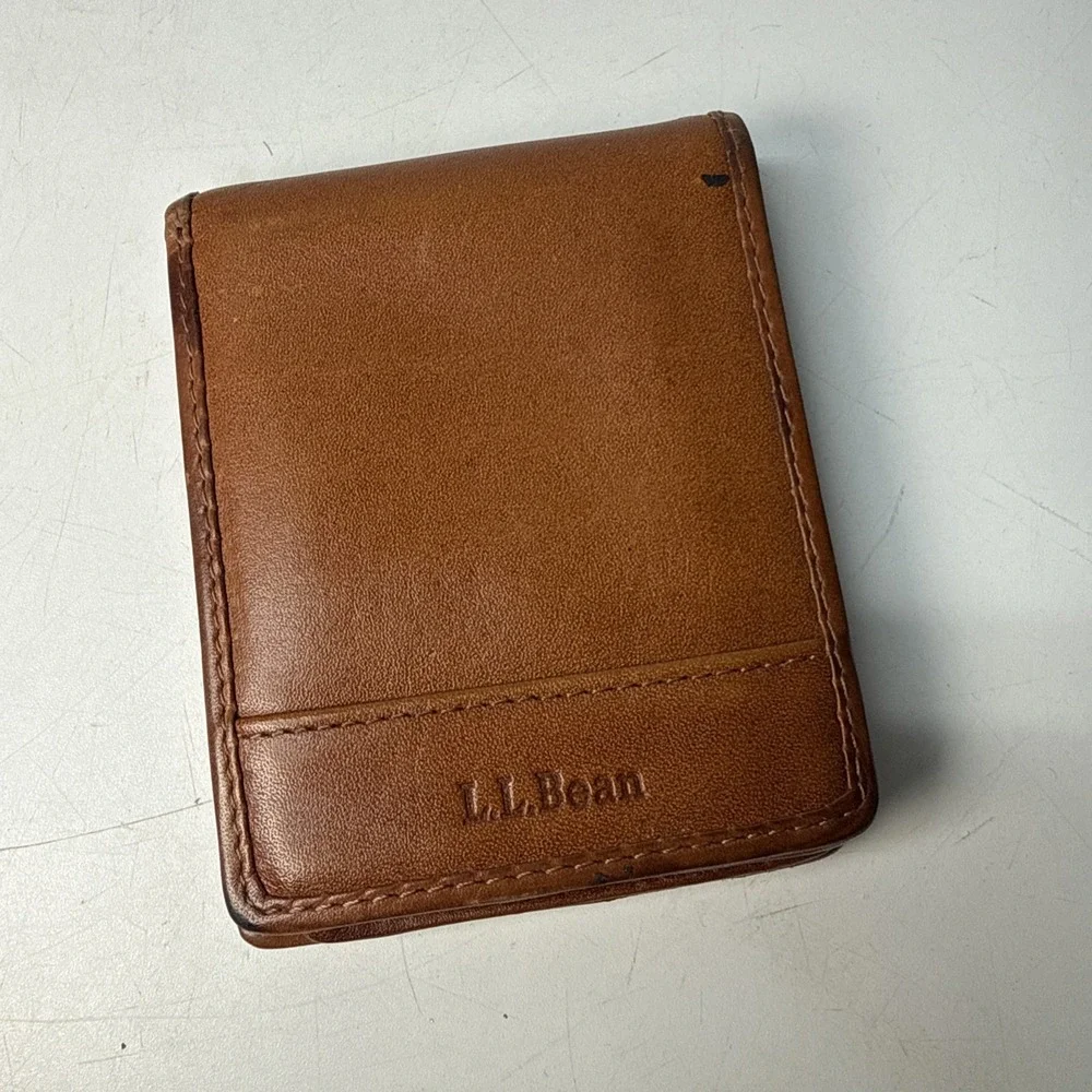 Vintage L.L. Bean Bi Fold Wallet Brown Men's Rare Genuine Leather Classic